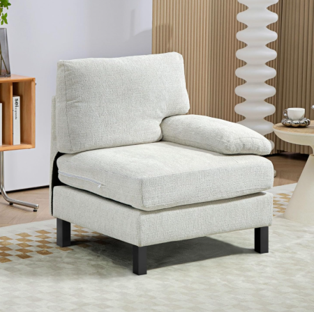 Light Gray Woven Modular Single Sofa with Removable and Washable Cover