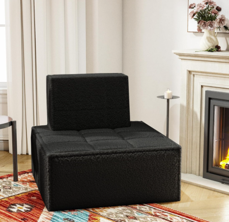 Black Teddy Fleece Square Beanbag Sofa